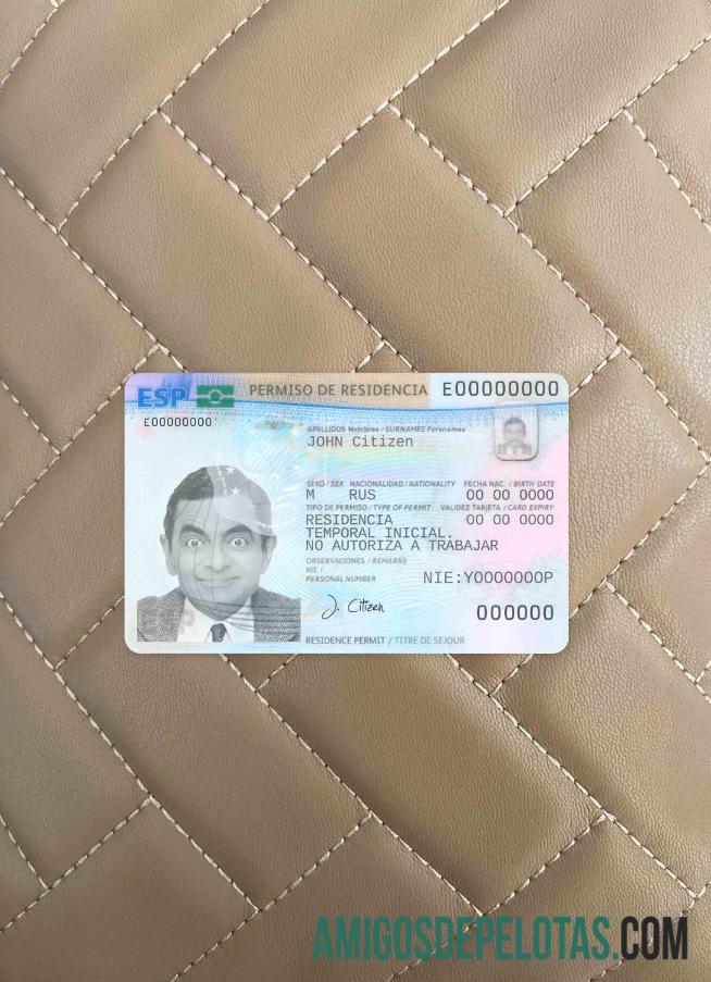 Spain Residence Card olhar de foto frente amostra